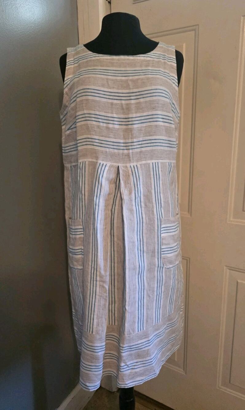 J. Jill Love Linen Sleeveless Striped Dress Size M Resort Wear Summer Vacation